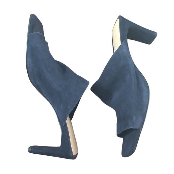 ZARA WOMAN Mule Heels Women's Size 6.5 Blue Square Toe Slip On Faux Suede - Picture 11 of 12